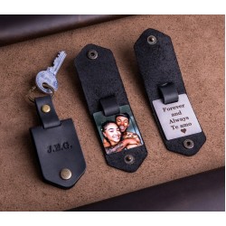 Man accessory - Leather keychain with photo, unique photo gift for man, keychain for him, gift ideas for men